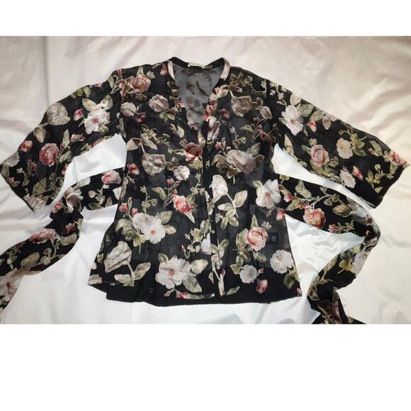 ALICE & OLIVIA ROSARIO Silk & Velvet Top - Size XS - Black Floral - $330 New - Picture 8 of 15